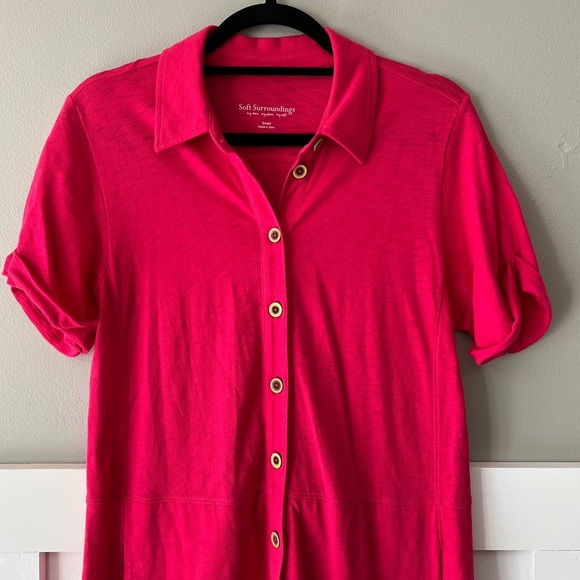 Soft Surroundings Filipa Shirtdress in Bright Rose - Picture 4 of 8